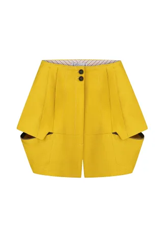 Yellow linen shorts with zippers by Kelow