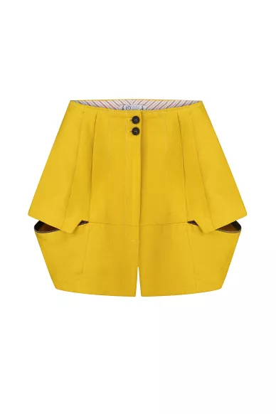 Yellow linen shorts with zippers by Kelow - фото