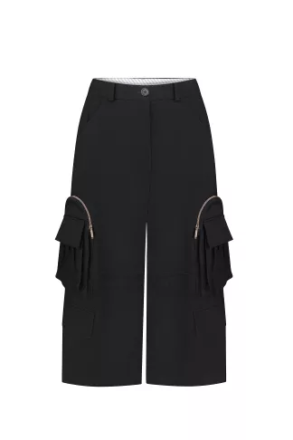 Steffi Black Cotton Cargo Culottes