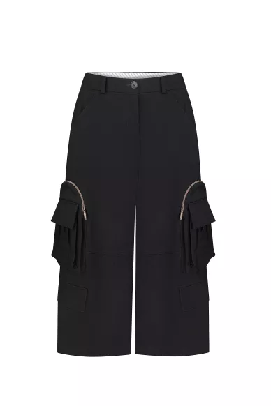 Steffi Black Cotton Cargo Culottes - фото