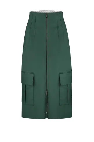 Green wool midi skirt with patch pockets Fleet