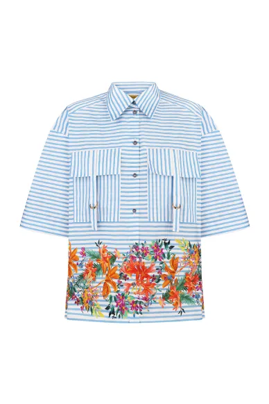 Carlow Blue Striped Short Sleeve Hawaiian Shirt - photo