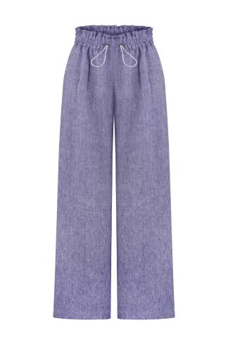Blue wide-leg linen trousers Otaru