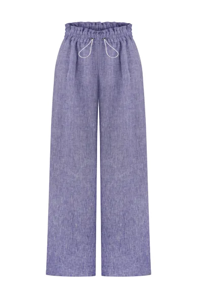 Blue wide-leg linen trousers Otaru - фото