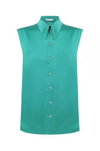 Turquoise silk blouse Asta sleeveless