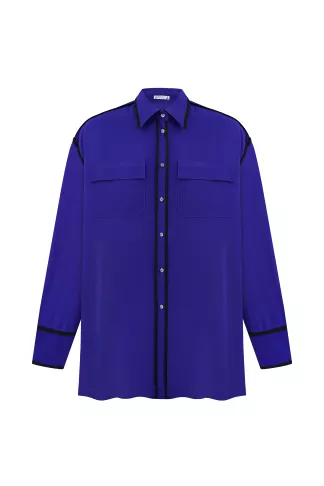 Electric blue silk shirt with patch pockets Tauber