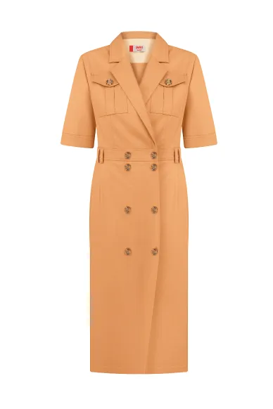 Casablanca beige linen dress in a safari style with a fitted cut - photo