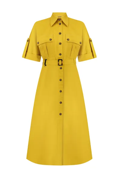 Aldridge Mustard Safari Dress with Patch Pockets - photo
