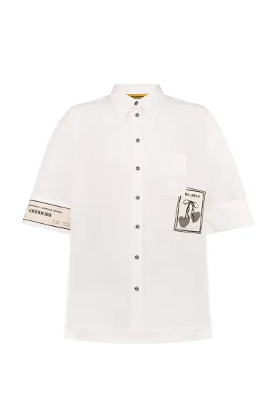 Оверсайз біла сорочка з коротким рукавом та принтом Кілдер - фото