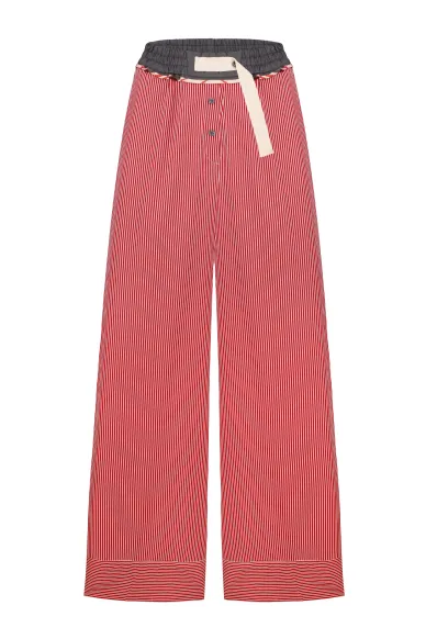 Хлопковые брюки на резинке в красно-белой полоске Килдер - фото