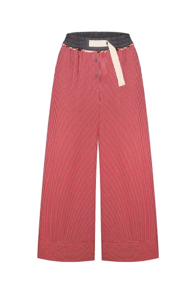 Хлопковые кюлоты на резинке в красно-белой полоске Килдер - фото