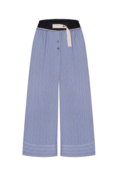 Хлопковые кюлоты на резинке в бело-голубую полоску Килдер - фото