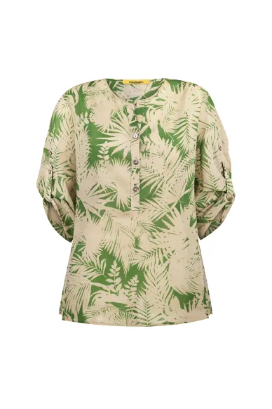 Принтована зелена блуза з бавовни в гавайському стилі Афіна - фото
