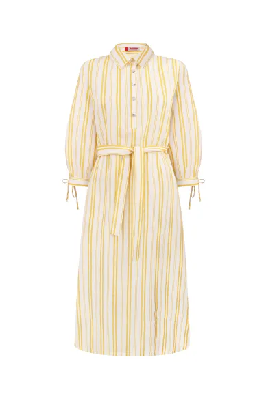 Gwen Nautical Yellow Striped Linen Dress - photo