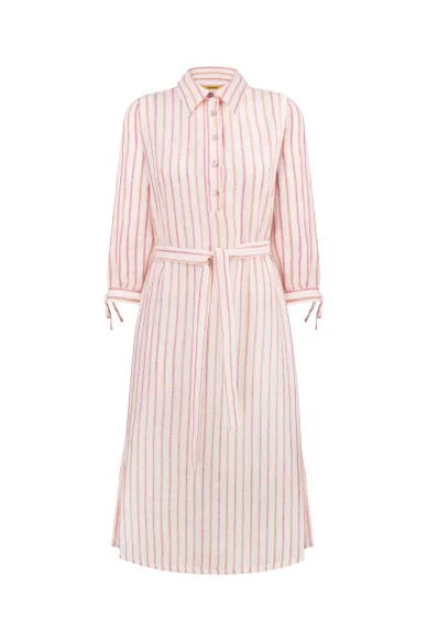 Gwen beige striped linen dress in a nautical style - photo