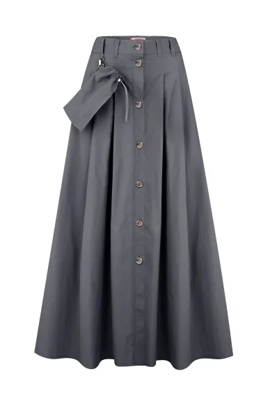 Бавовняна спідниця на гудзиках з аксесуарним мішечком графітового кольору Ольвія - фото