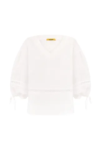 Oversized linen shirt with puffy sleeves in white Poppy