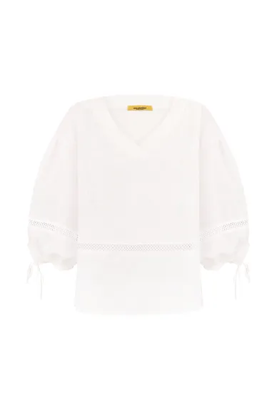 Лляна оверсайз сорочка з пишним рукавом білого кольору Поппі - фото