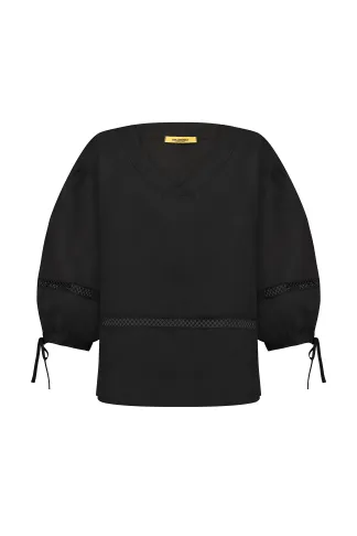 Poppy oversized linen shirt with puffy sleeves in black