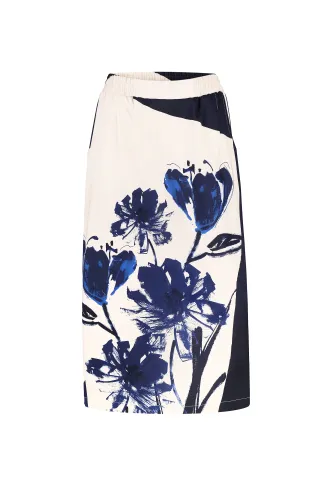 Elsie printed white and blue elastic cotton skirt