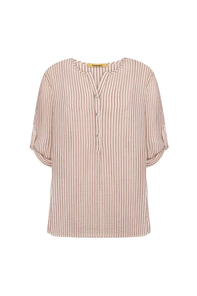 Принтована бежева блуза з бавовни в гавайському стилі Афіна - фото