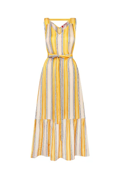 Viscose sundress with a belt in yellow and blue stripes Carlow - photo