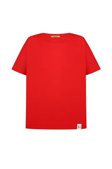Lara red viscose straight-cut T-shirt - photo