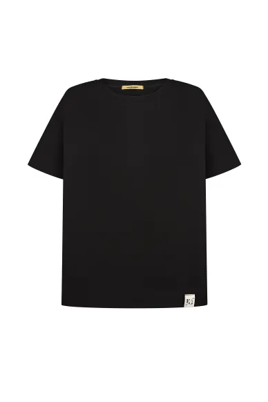 Lara black straight-cut cotton T-shirt - photo