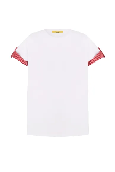 Linz red and white striped viscose short-sleeved T-shirt - photo
