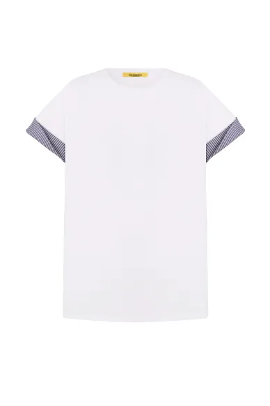 Linz blue and white striped viscose short-sleeved T-shirt - photo