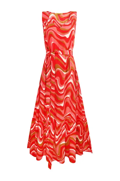 Viscose sundress with belt in red and beige stripes Carlow - photo
