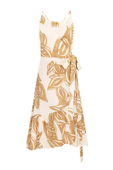 Beige and milky sundress with a floral print made of viscose Cassandra - photo