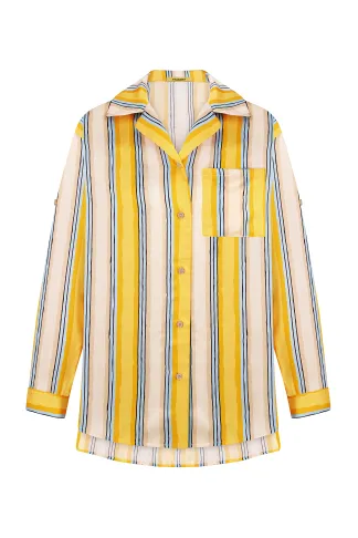 Blue and yellow striped viscose pajama-style shirt Cassandra