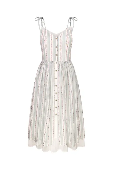 Striped green and white floral print sundress Annecy - photo