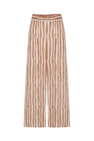 Wide trousers in brown and beige striped viscose in pajama style Cassandra