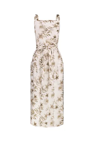 Cotton white and beige sundress with ties Bodrum