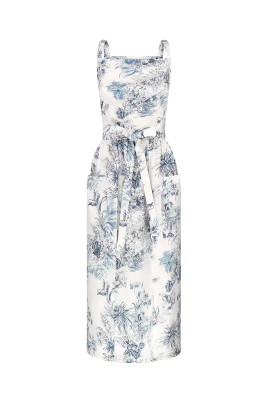 Бавовняний синьо-білий сарафан на зав'язках Бодрум - фото