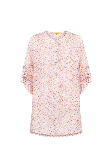 Принтована рожева блуза з бавовни в гавайському стилі Афіна - фото