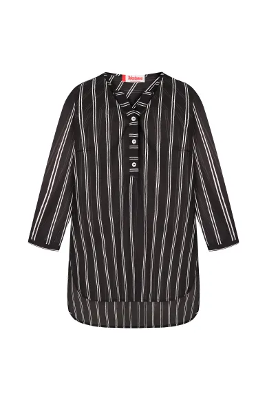 Смугаста напівпрозора чорно-біла сорочка з бавовни Рімела - фото