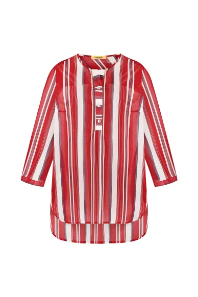 Смугаста напівпрозора бордово-молочна сорочка з бавовни Рімела - фото